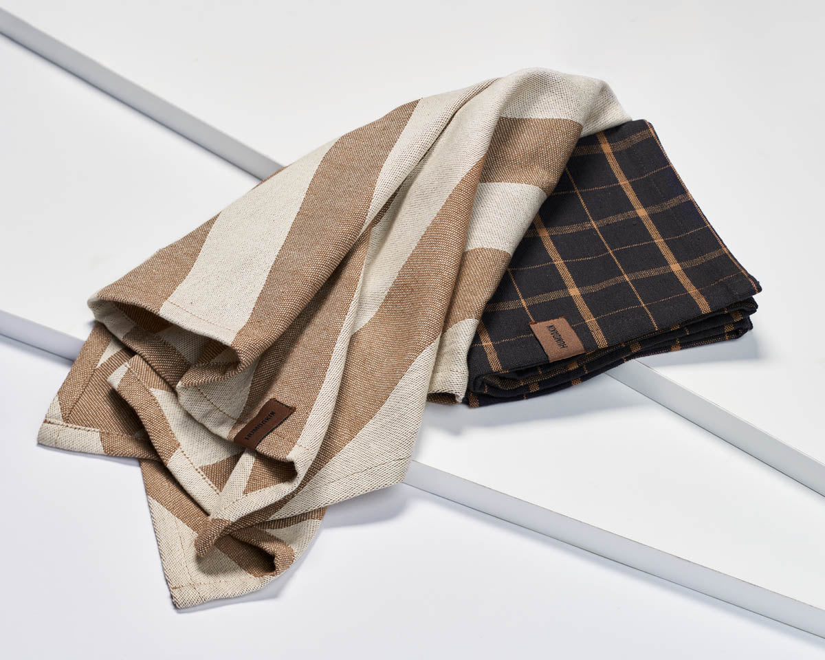 HUMDAKIN Recycled Cotton Tea Towel - 2 pack Organic Textiles 204 Brown Plaid