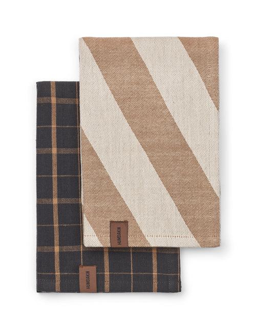 HUMDAKIN Recycled Cotton Tea Towel - 2 pack Organic Textiles 204 Brown Plaid
