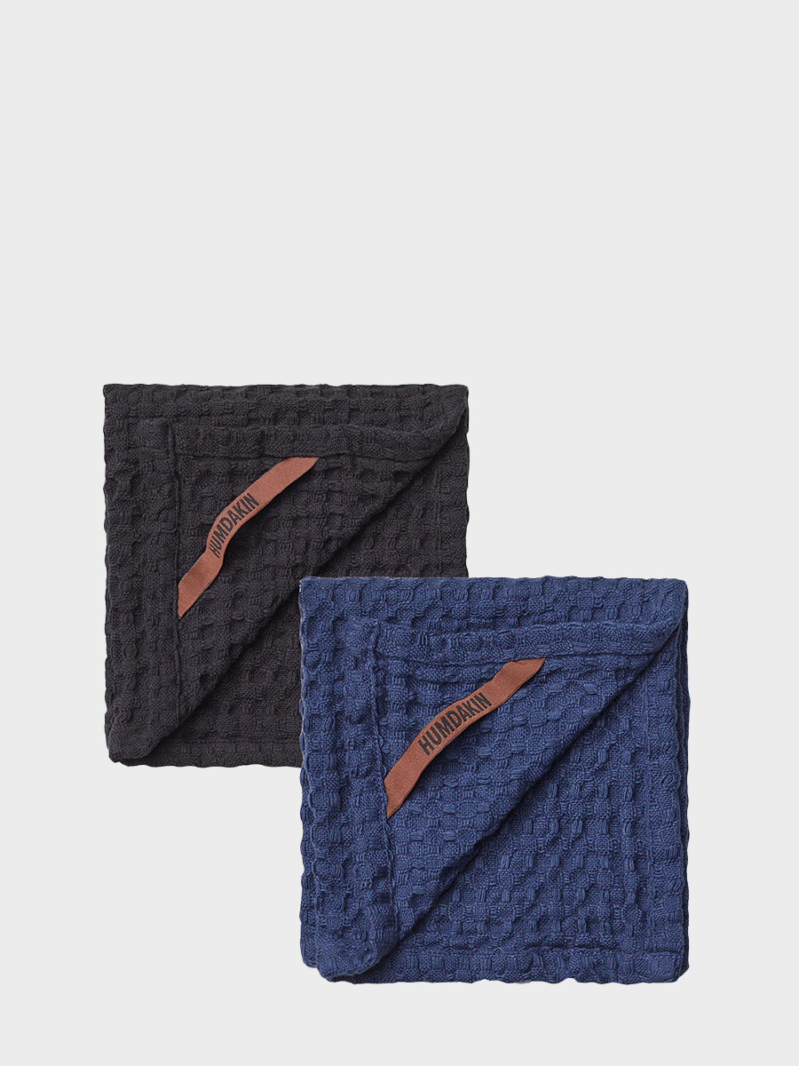 HUMDAKIN Waffle Dishcloth - 2 pack Organic Textiles 105 Coal - Sea Blue